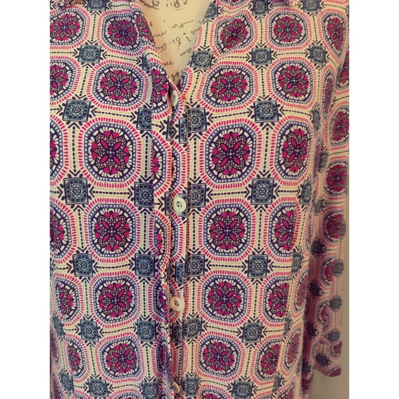 Chico's Floral Medallion Collared 3/4 Sleeve Button Front Multicolor Dress Sz M - Picture 8 of 11